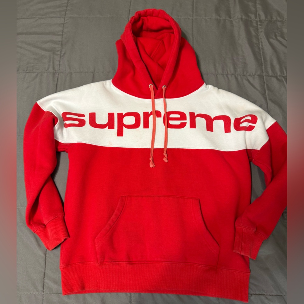 Supreme Red and White Men's Hoodie is size small